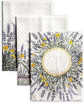 Maison d' Hermine Kitchen Towels Set of 3 100% Cotton 70 CM x 50 CM Reusable Cloth Tea Dish Towels Absorbent with Hanging Loop for Kitchen Dining Easter decorations (Fanny Lavender)