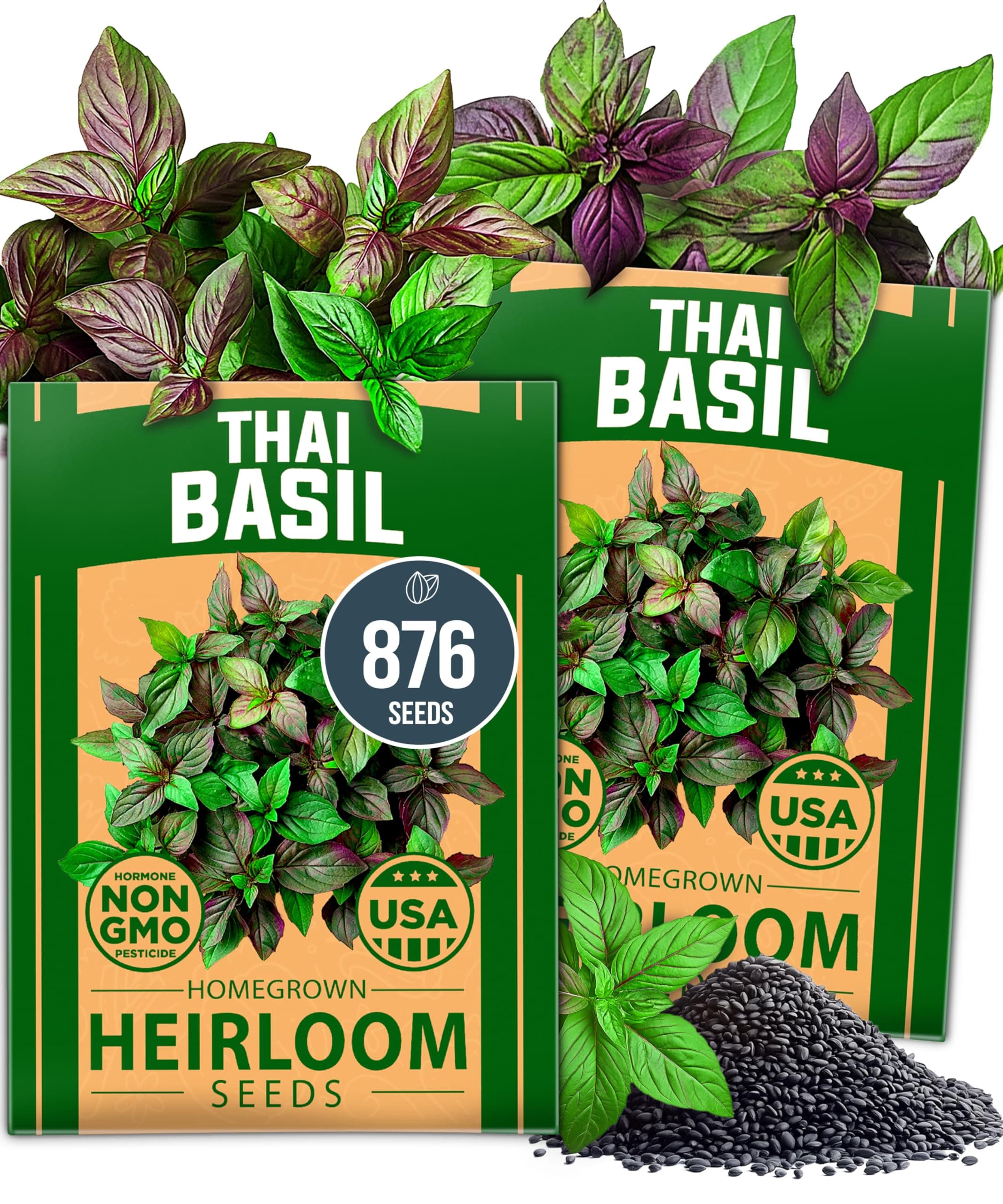 HOME GROWN Thai Basil Seeds Pack - 876 High Germination Heirloom Herb Seeds for Planting,Ideal for Growing Fresh Basil Planting Indoor or Outdoor(Ocimum basilicum VAR.thyrsiflora)
