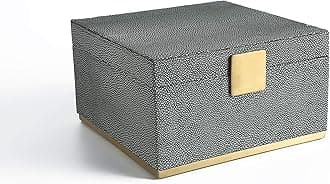 WV Faux Shagreen Leather Dresser Organizer,Night Stand Organizer, Storage Box for Men's Accessories, Women's Cosmetic (Antique Grey, 9.8x9.8 inch)