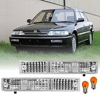 90-91 Civic Turn Signal Light – CLEAR Front Bumper Signals Lamps (Left + Right) - Compatible with 1990-1991 Honda Civic 3D/4D Door - All Models/Trims (Crystal Clear Lens, Amber Bulbs)