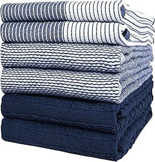 Bumble Towels Kitchen Hand Dish Tea – Bulk Set of 6 – Luxe, Soft, Durable Ring Spun Cotton with 3 Different Textures – Extra Large 20" x 28" / 50 x 70 cm Size (Blue)