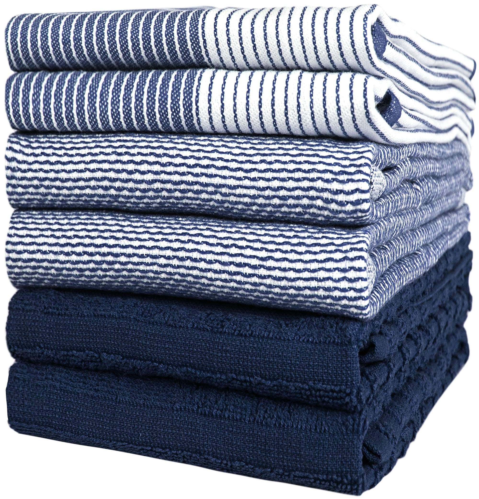 Premium Kitchen Towels (20”x 28”, 6 Pack) | Large Cotton Dish Towels | Flat & Terry Highly Absorbent Kitchen Linen Set with Hanging Loop | Navy Blue