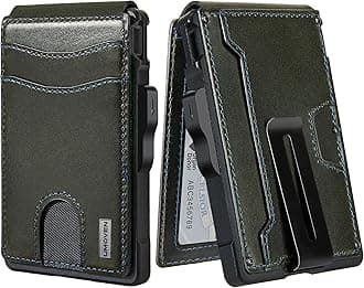umoven Wallet for Men - with Money Clip Slim Leather Slots Credit Card Holder RFID Blocking Bifold Minimalist Wallet (Top Layer Leather-Dark Olive Green)