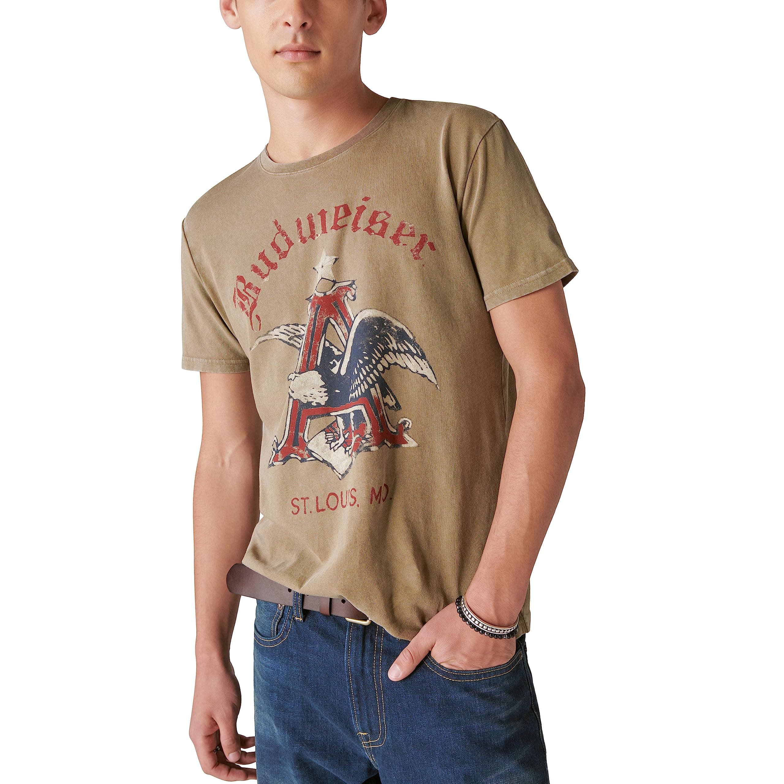 Lucky Brand Men's Budweiser a Tee, Lead Grey, Medium