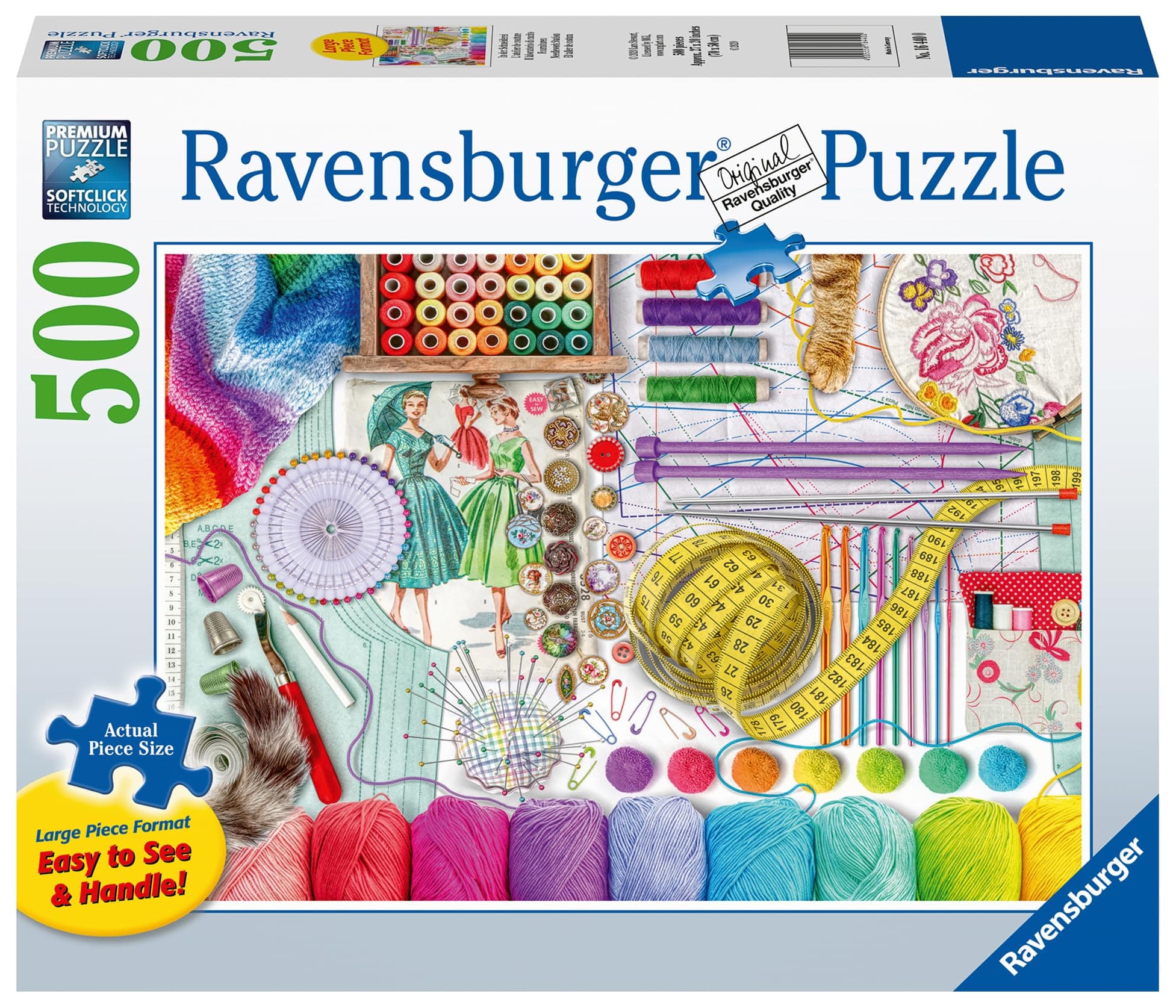 Ravensburger 16440 Needlework Station - 500-Piece Jigsaw Puzzle | Large, Easy-to-Handle Pieces | Unique Softclick Technology | Ideal for Adults