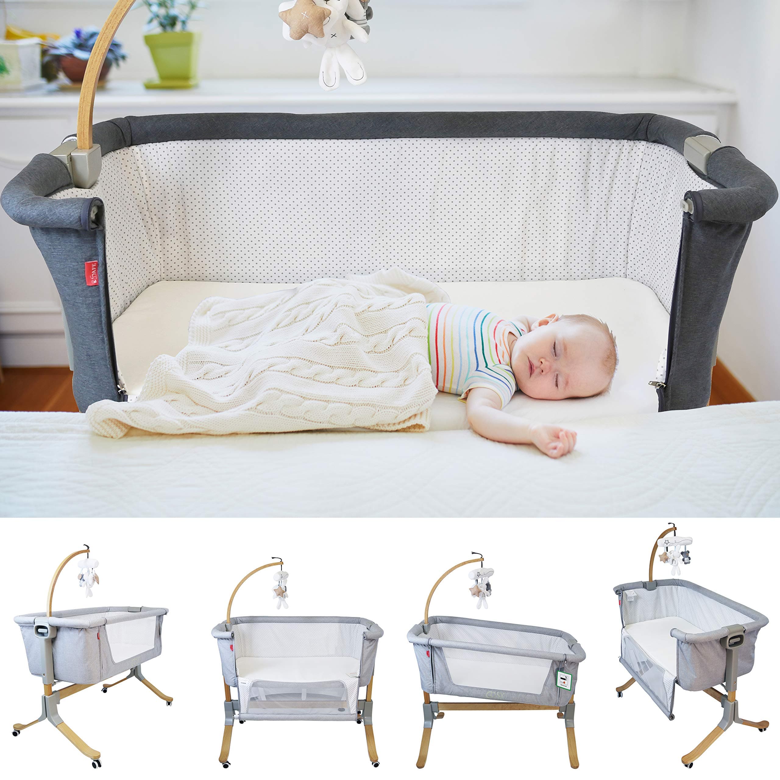 Cosy Cuddler Next2you Bedside Baby Coo Sleeping Crib (Solid Wood) (Grey)