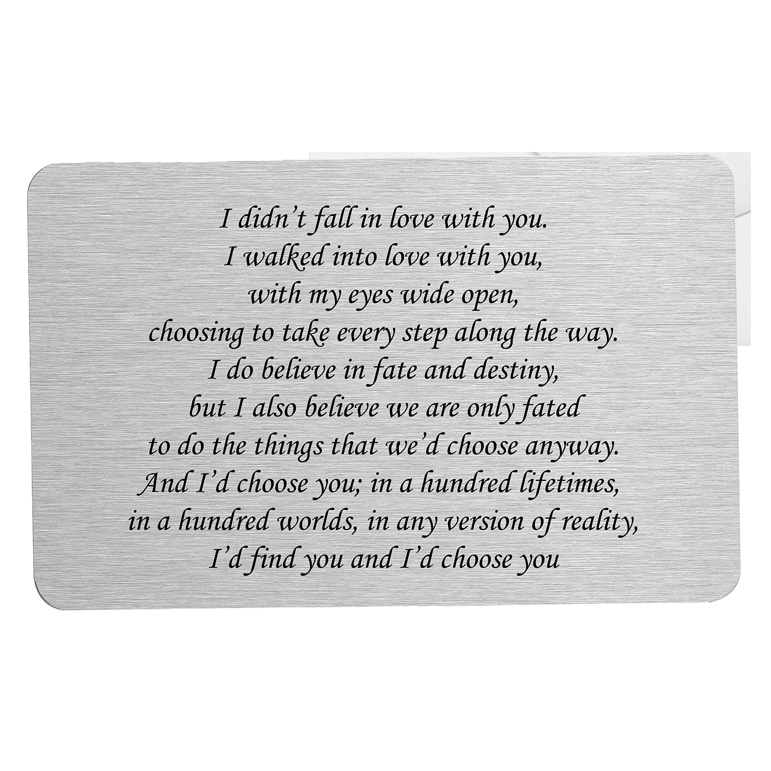 Sentimental Keepsake I Walked Into Love Metal Wallet Card Romantic Anniversary Birthday Gift