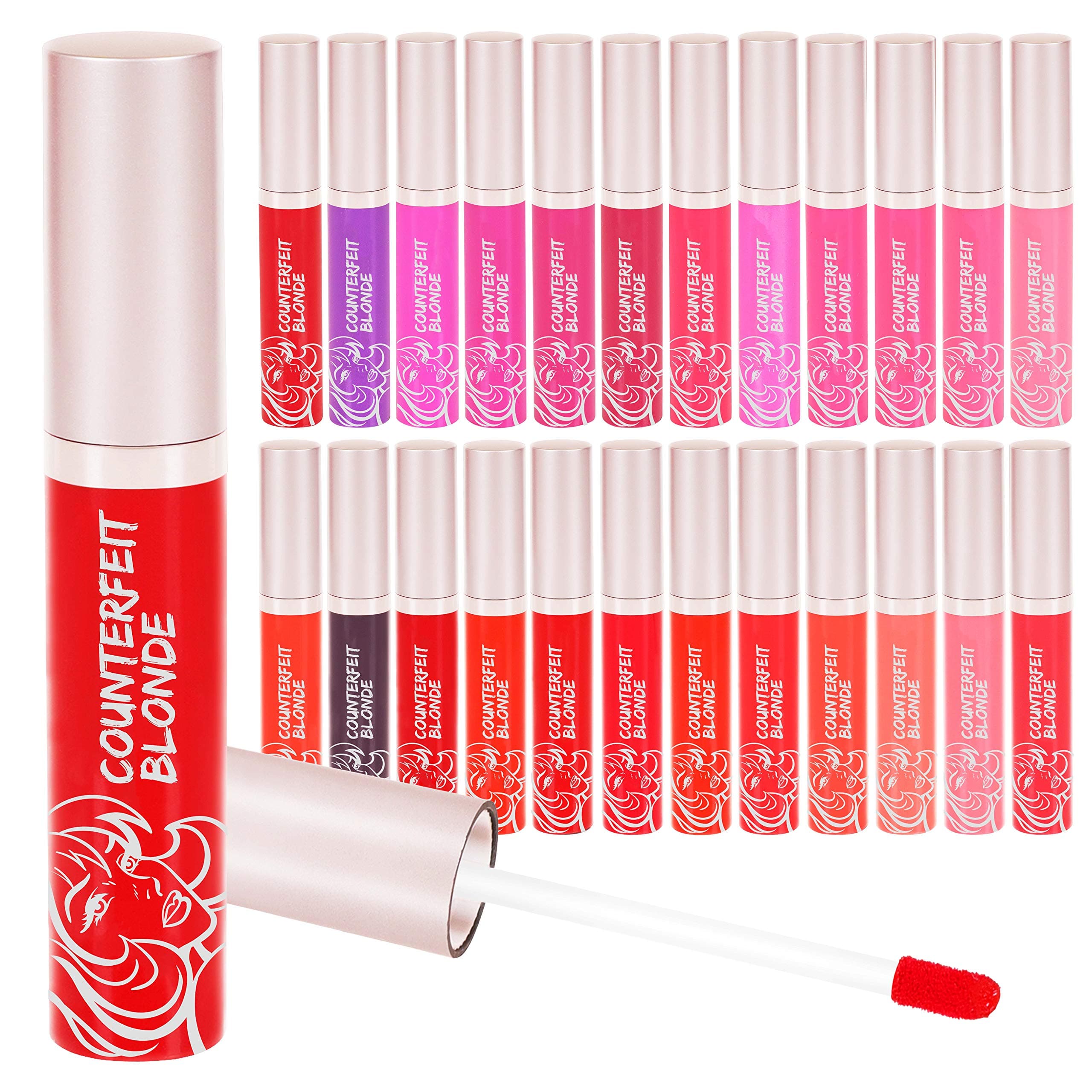 Counterfeit Blonde's Cosmetics Matte Lip Gloss Set, (24-Pack/ 0.32Oz Ea) Fabulous & Chic Shades of Lip Gloss Tubes
