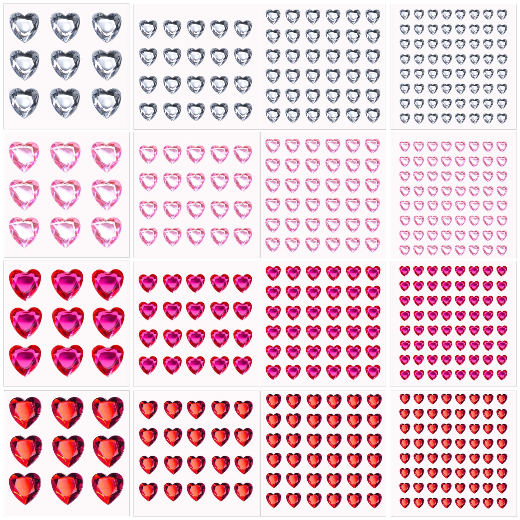 Heart Face Gems Stickers,516 Pcs Small Flatback Red Pink Heart Rhinestone Sticker for Valentines Makeup,Crafts,Scrapbooking and Cards Embellishments Decoration