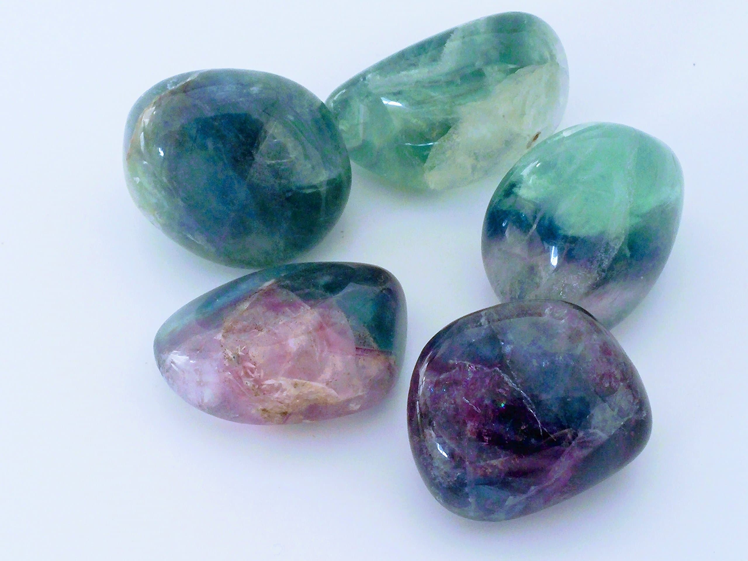 Collection-Natural Grade A Large Tumbled Rainbow Fluorite -Highly Polished Authentic Gemstones for Healing, Wicca, Reiki (5)