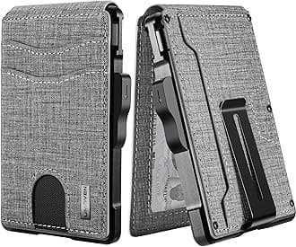 umoven Wallet for Men - with Money Clip Slim Leather Slots RFID Blocking Bifold Minimalist Wallet, Gray Fabric, Minimalist