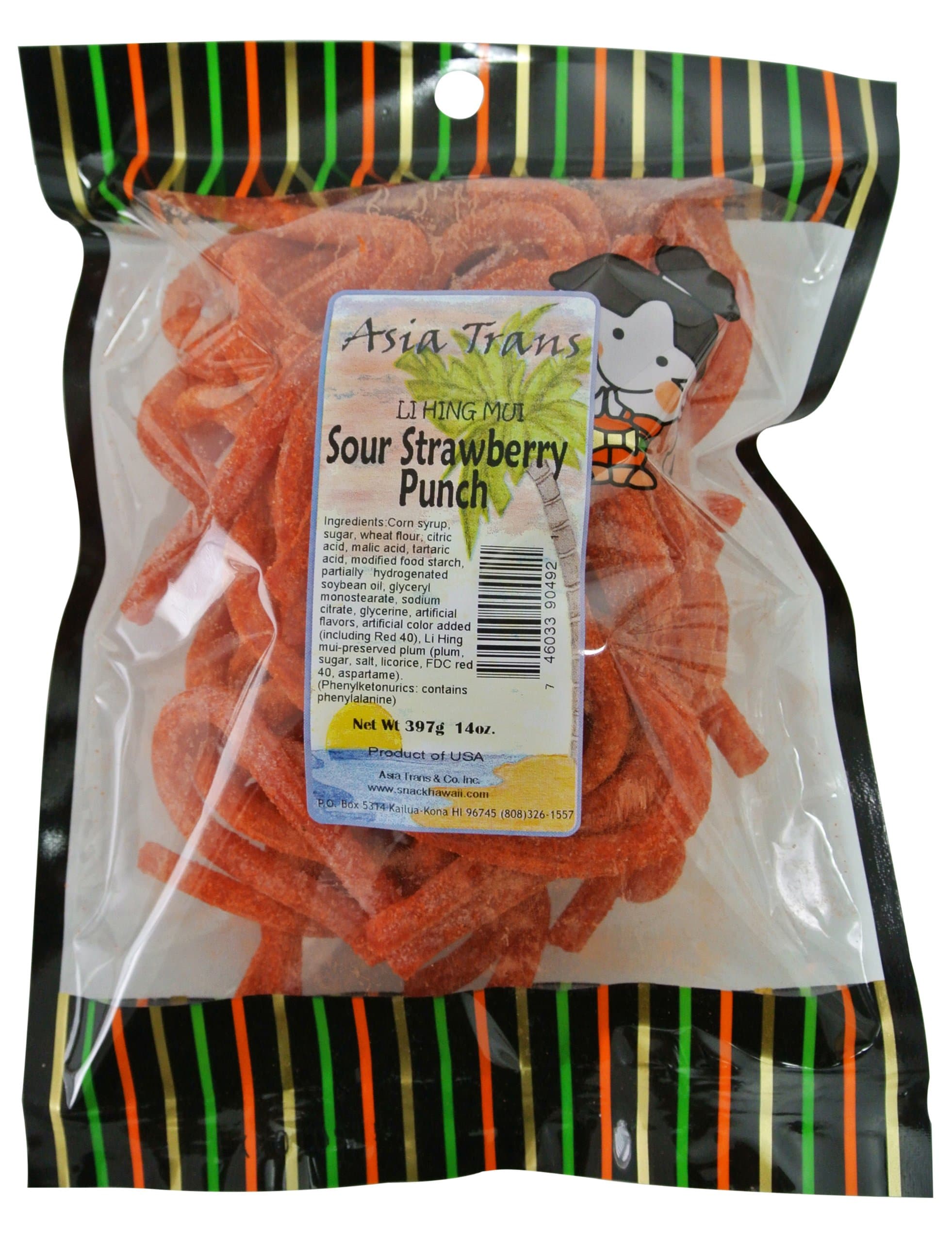 Asia Trans Strawberry Straws Strips with Li Hing Mui Plum Powder | Hawaiian Favorite | Sweet & Sour Soft Gummy Candy