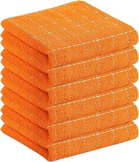 Homaxy 100% Cotton Terry Kitchen Towels(Orange, 13 x 28 inches), Checkered Designed, Soft and Super Absorbent Dish Towels, 6 Pack