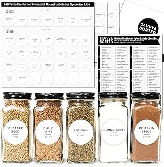 SAVVY & SORTED - Round Spice Labels for Spice Jar Lids, 140 Spice Jar Labels for Spice Containers, Spice Labels - Spice Organization Labels, Herb Seasoning Labels, Pantry Labels for Jars
