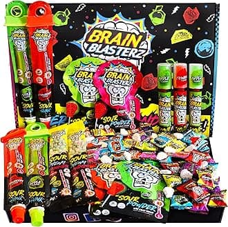Brain Blasterz Sour Sweets Box - Bulk Sour Candy Collection - 27 Pcs Pick & Mix Vegan & Halal Sweets Hamper - Gift Idea for Easter, Halloween Sweets, Birthdays, Father’s Day Gifts for Adults & Kids