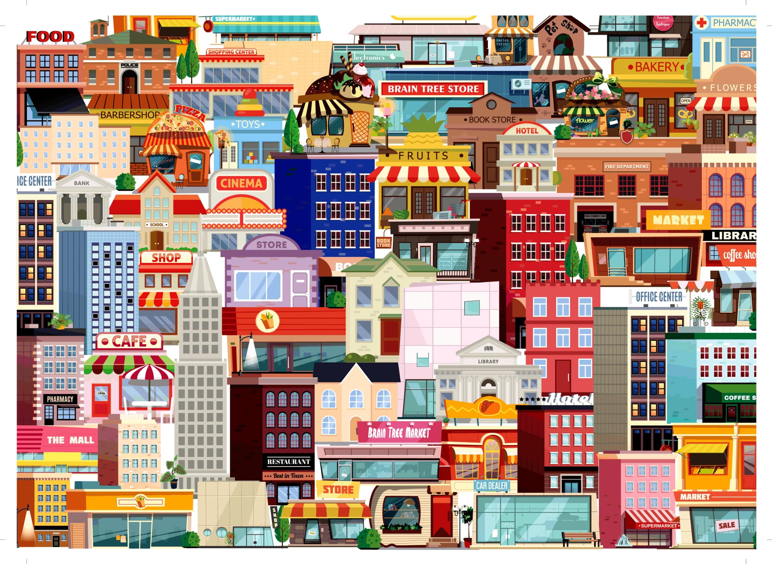 BRAIN TREE, Crowded 1000 Piece Puzzles for for Adults&Kids 12+ Unique Puzzles for Adults&Kids with with 4 Puzzle Sorting Trays&Droplet Technology for Anti Glare & Soft Touch, 27.5" Lx19.5 W