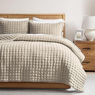 WDCOZY Beige Queen Size Quilt Bedding Sets with Pillow Shams, Cream Tan Lightweight Soft Bedspread Coverlet, Quilted Blanket Thin Comforter Bed Cover for All Season, 3 Pieces, 90x90 inches