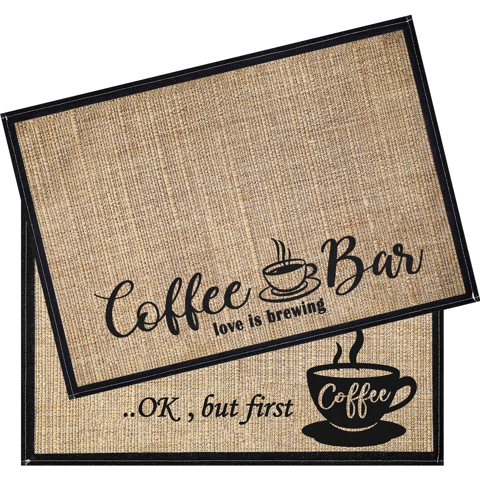 Cunhill 2 Pieces Coffee Bar Mat,Coffee Bar Accessories 20 x 14 Inch Coffee Bar Decoration Coffee Placemats for Coffee Machine, Coffee Bar, Countertops,Coffee Station Accessories(First Coffee)