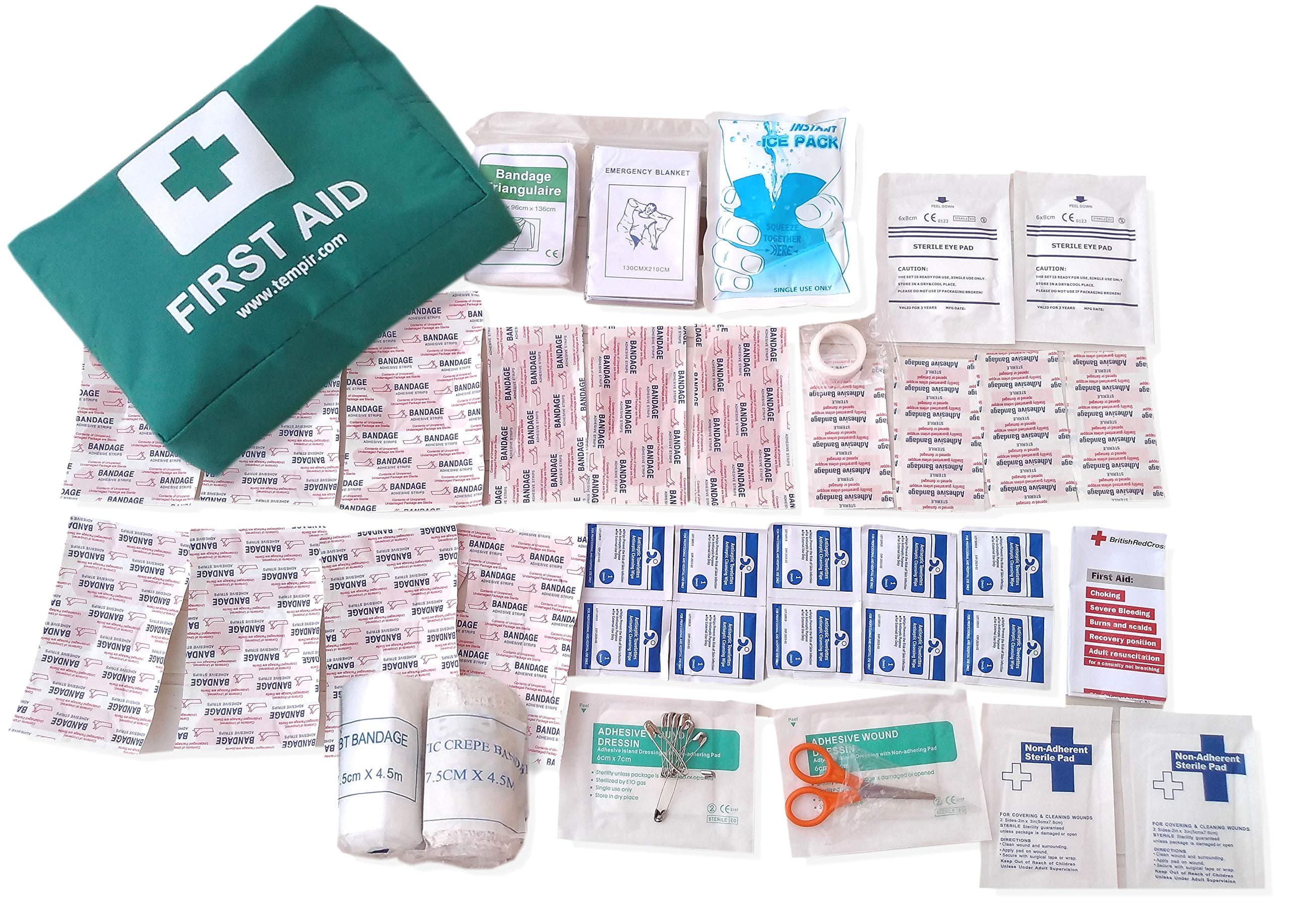 First Aid Kit from TempIR Trauma Safety Bag 94 Pieces Emergency Foil Blanket, Ice Pack. CE Approved. Travel Car Home Camping Work Survival