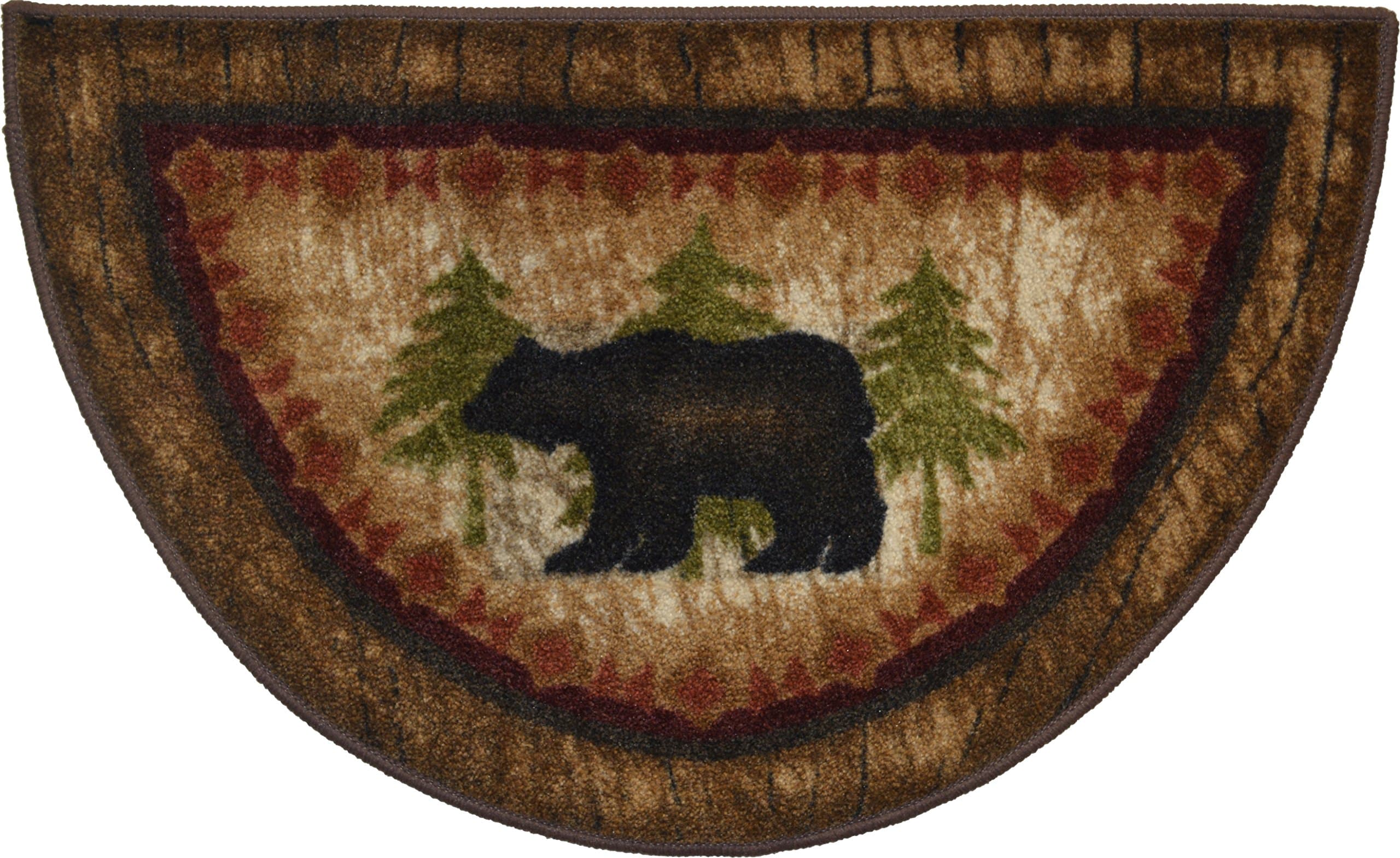 Dean Washable Non-Slip"Brown Bear" Cabin Mountain Kitchen Bath Door Entrance Mat/Rug 19"x31" Half Circle