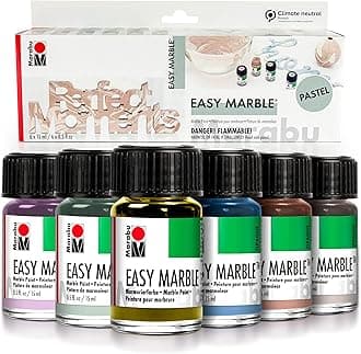 Marabu Easy Marble Paint Set - Pastel Colors Starter Set - Marbling Paint Kit for Kids and Adults - Hydro Dipping Paint for Tumblers, Ceramic, Paper, Glass, Plastic - 6 x 15ml Bottles
