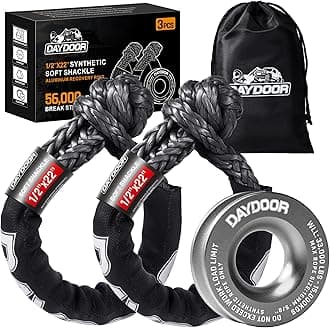 DAYDOOR Synthetic Soft Shackle & Winch Recovery Ring Kit, 2 PCS 1/2'' x 22'' Recovery Soft Shackle(56,000Lbs Breaking Strength), 1 PCS Snatch Recovery Ring for ATV UTV Off-Road Vehicles(Gray Ring)