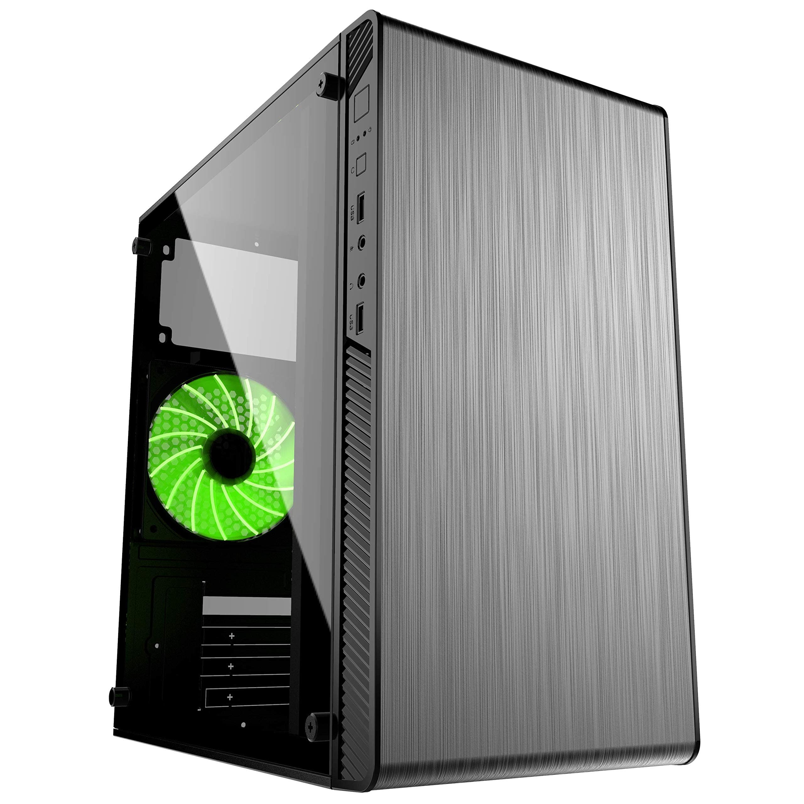ionz KZ18 M/ATX Value PC Case Black USB 3 With Tinted Acrylic Window and 1 LED Fan (Green)