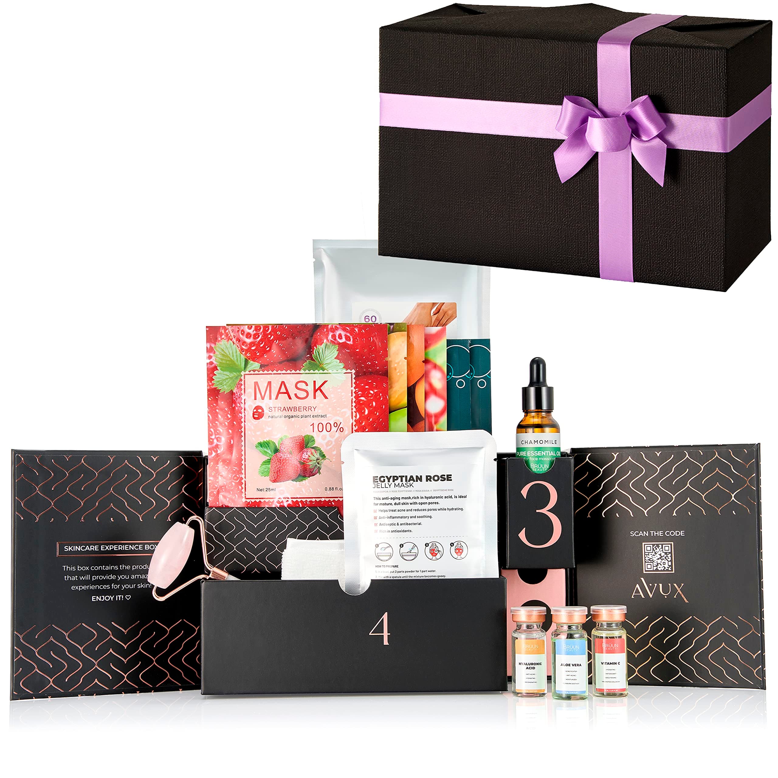 Mini Beauty Basket 14 pcs – Bath and Body Set including Jelly Mask, Massage Oil, Hair Band, Feet Mask, Serums, Jade Roller and more – Spa Set Bundle on birthday and wedding for girls and women