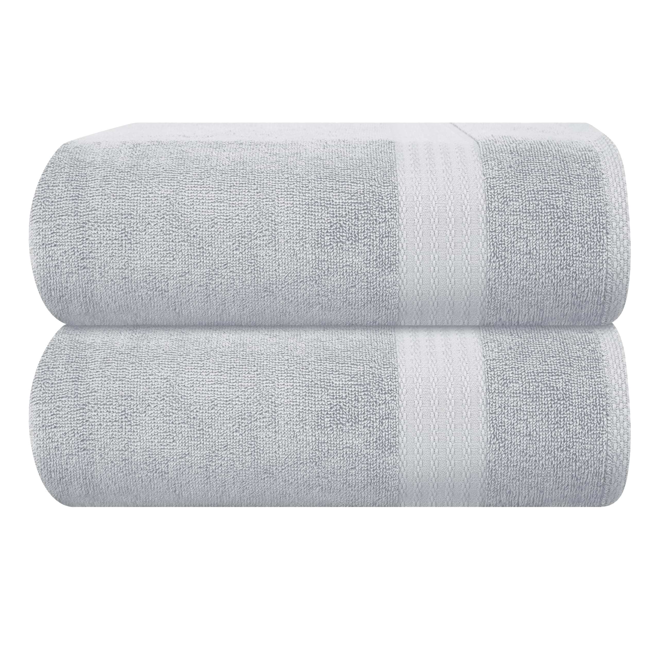 GLAMBURG Premium Cotton Oversized 2 Pack Bath Sheet 35x70-100% Pure Cotton - Ideal for Everyday use - Ultra Soft & Highly Absorbent - Machine Washable - Light Grey