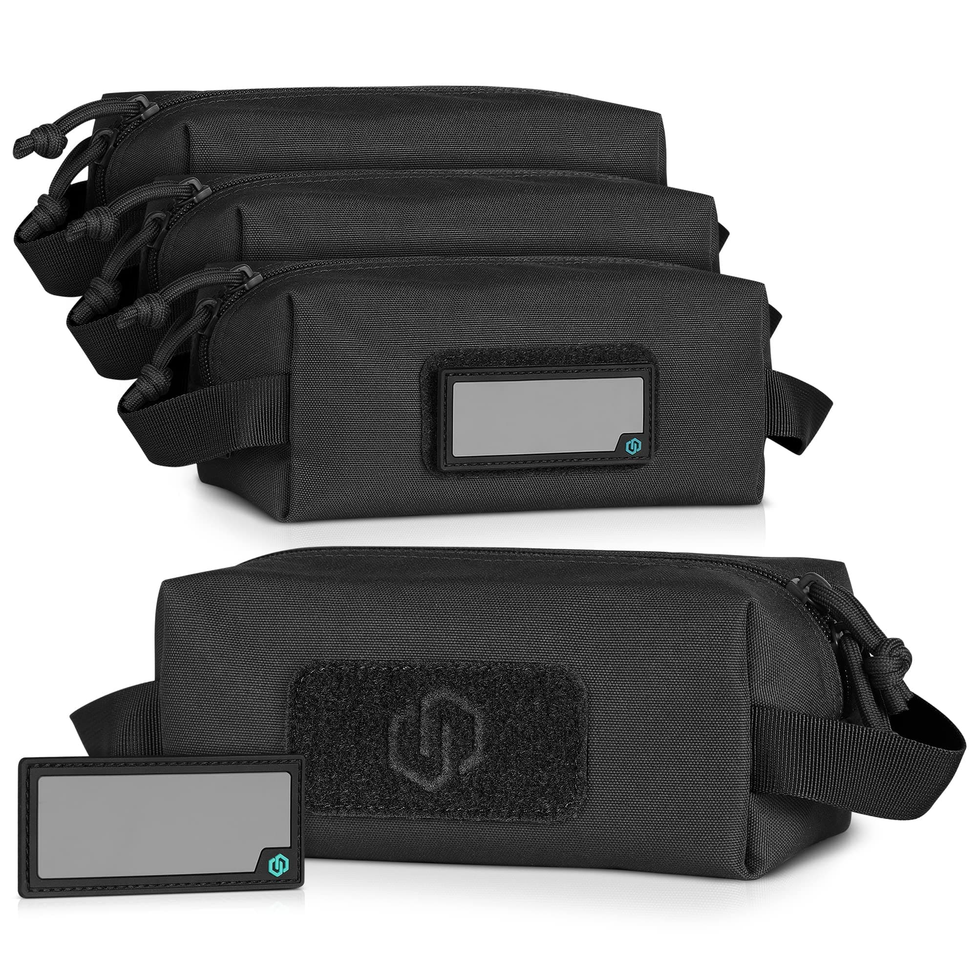 Loose Sacs 4-Pack Tactical Ammo Pouch Firearm Ammunition Carrier Bag, ID Patches Included, Rifle Carbine Pistol Revolver Ammos Transportation Soft Case Hunting Shooting Range Gear