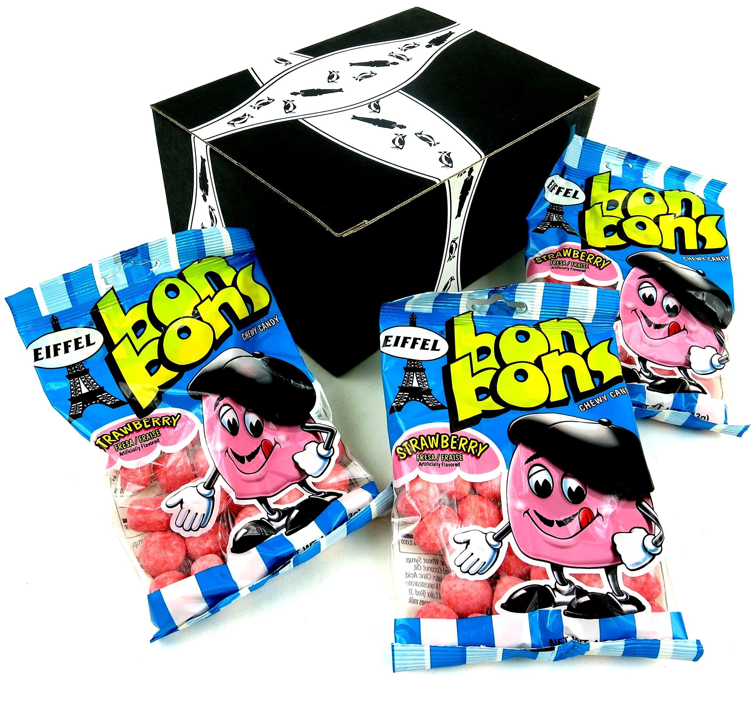 Eiffel Strawberry Bon Bons, 4 oz Bags in a BlackTie Box (Pack of 3)