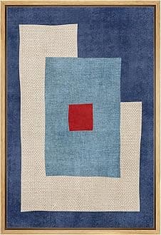 IDEA4WALL Framed Canvas Print Wall Art Mid-Century Blue & Red Blocks Abstract Geometric Illustrations Modern Art Minimalism Shapes Multicolor Boho for Living Room, Bedroom, Office - 16"x24" Natural