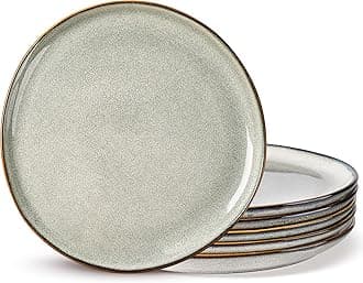 Ceramic Plates Set of 6, 8.5 Inch Handmade Reactive Glaze Stoneware Plates set for Dessert, Salad, Appetizer,Dinner, Microwave & Dishwasher Safe, Scratch Resistant