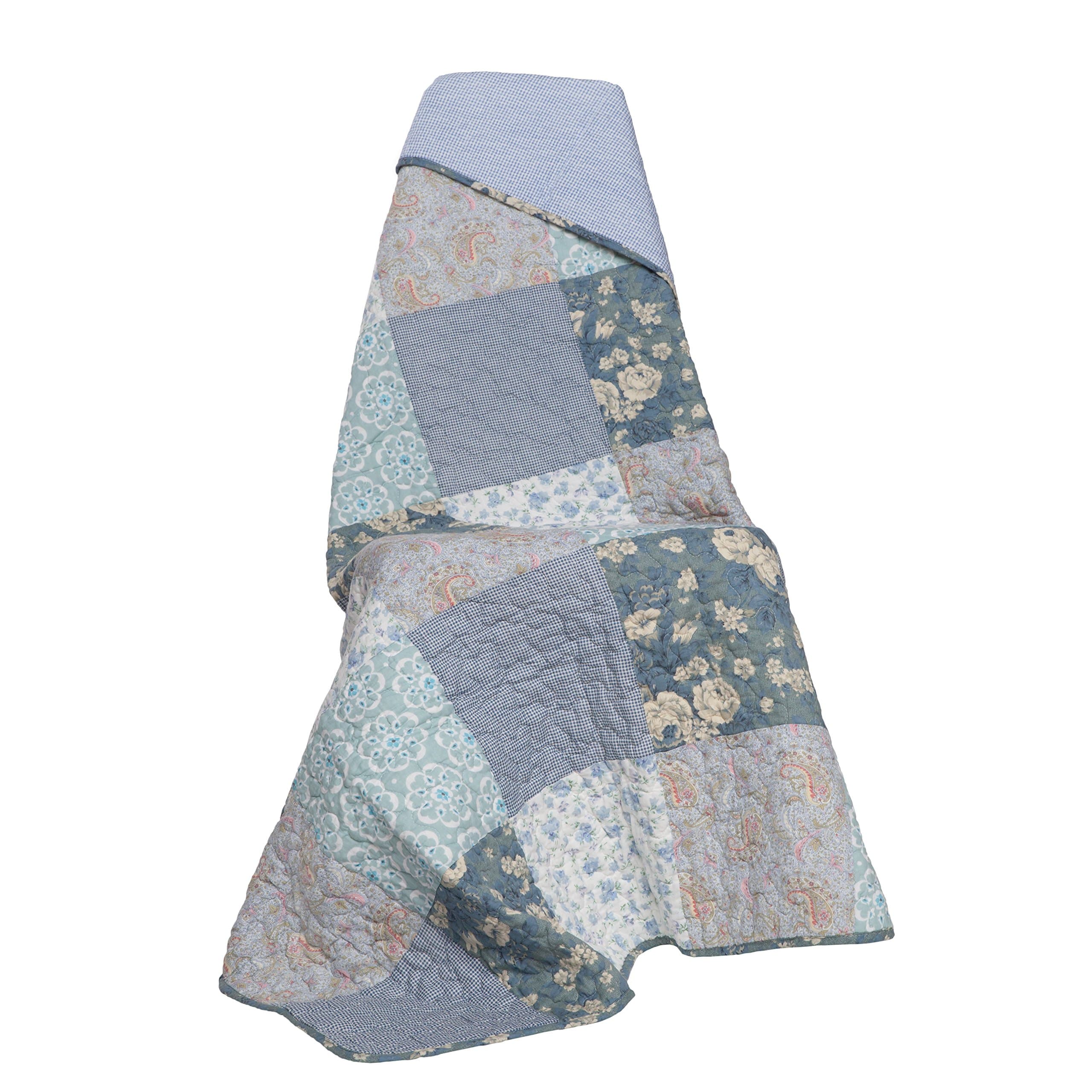 SLPR Wildflowers Cotton Real Patchwork Quilted Throw (127cm x 152cm) |Home Chic Multicolor Decorative Lap Throw Quilt for Bed Couch Sofa