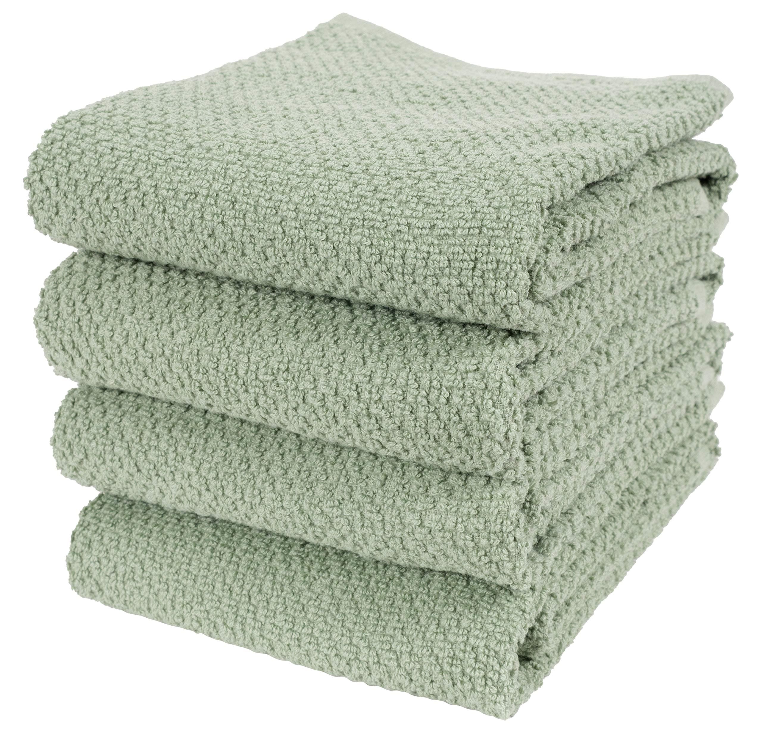 Deluxe Popcorn Terry Kitchen Towels, Cotton Kitchen Dish Towels, Set of 4, French Green