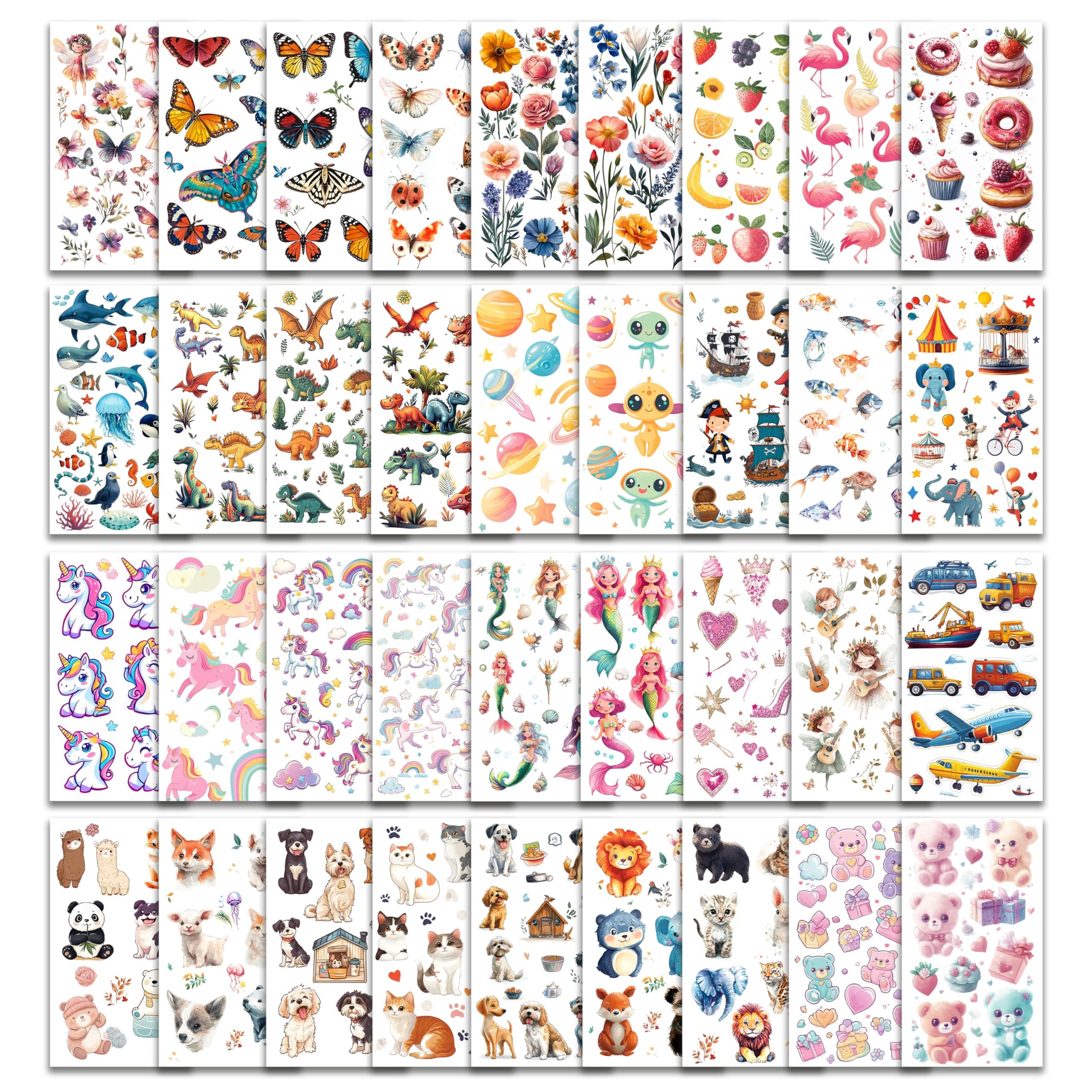 Tattoos for Kids, 350+ Mixed Styles (37 Sheets) Temporary Tattoos Stickers Set Gift for Girls and Boys, Space Dinosaur Animals Butterfly Tattoos for Kids Birthday Party Supplies