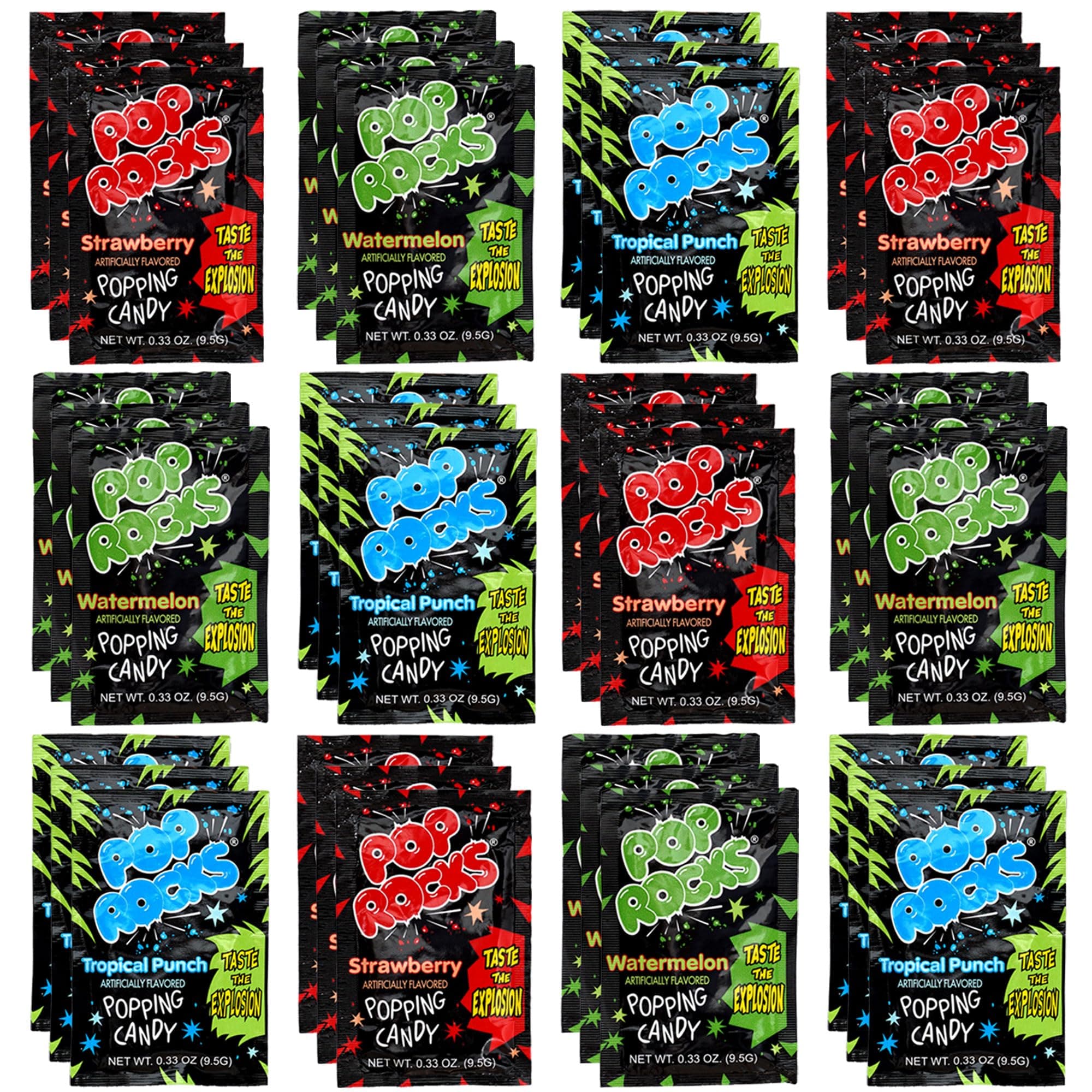 The Hampton Candy Company Pop Rocks Candy 36 Pack, 12 Flavors of Each - Watermelon, Strawberry, Tropical Punch