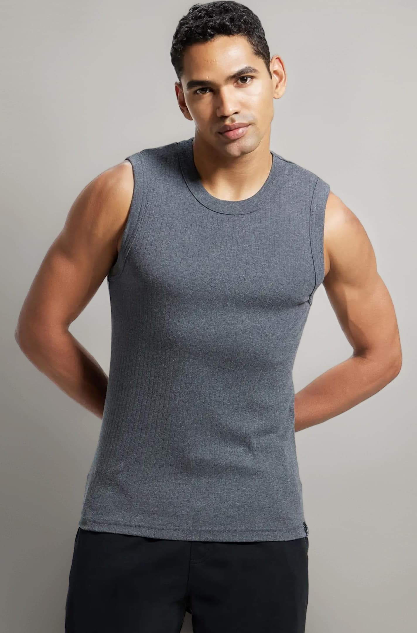 9930 Men's Super Combed Cotton Rib Solid Slim Fit Round Neck Muscle Vest
