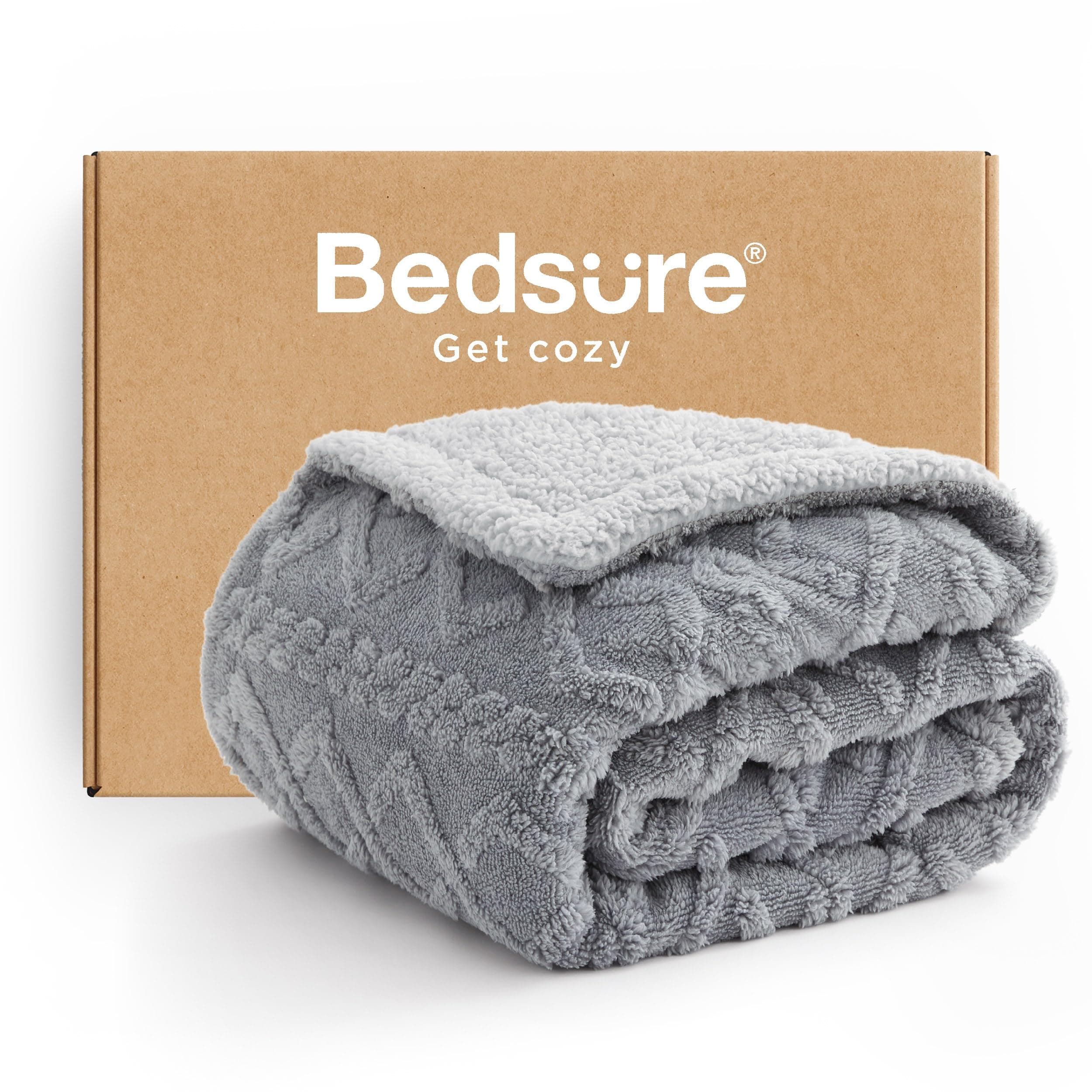Bedsure Sherpa Throw Blanket for Couch Sofa - Fuzzy Soft Cozy Blanket for Bed, Fleece Thick Warm Blanket for Winter, Grey, 50x60 Inches