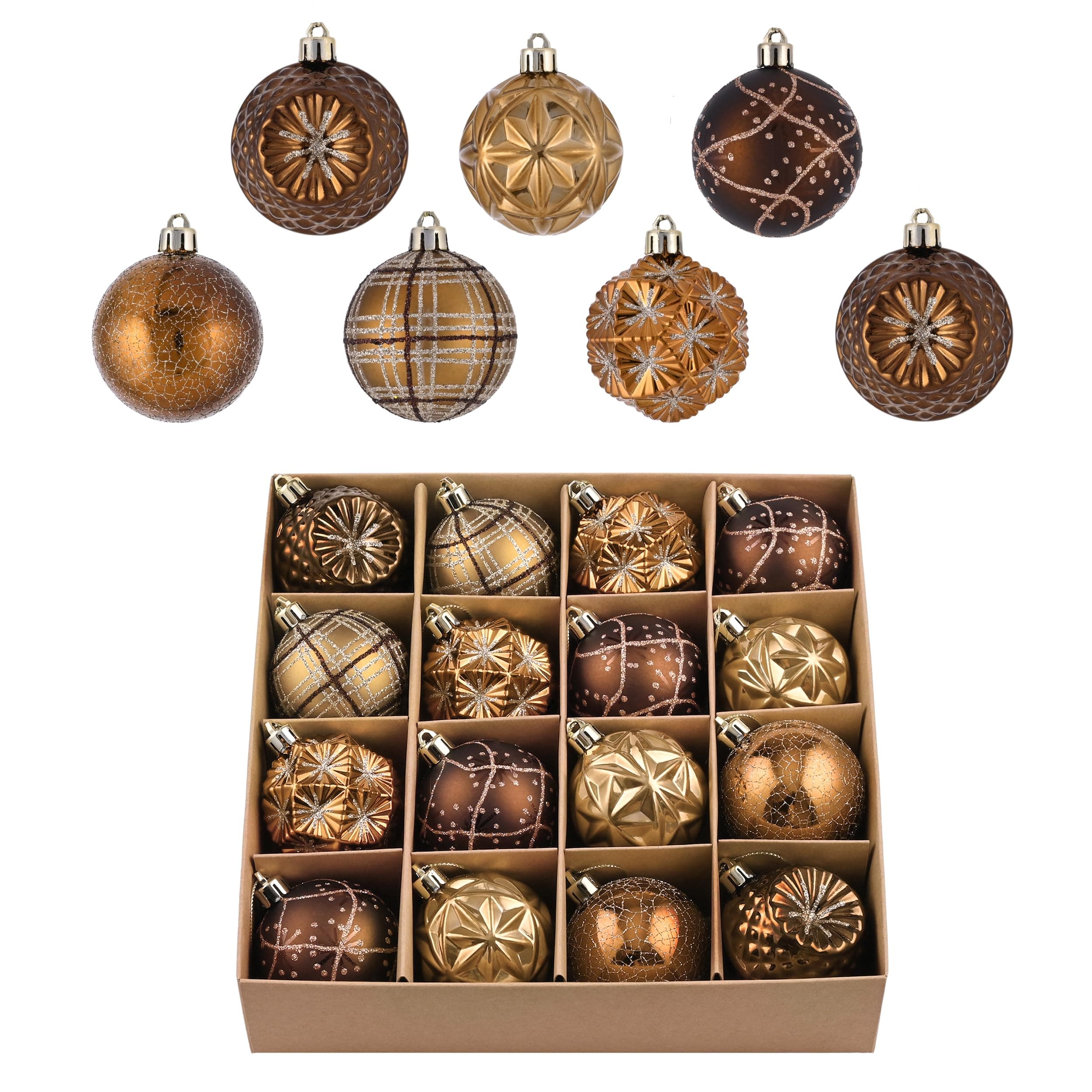 Fall Ornaments for Christmas Trees, 16ct Bronze Copper Brown Gold Shatterproof Fall Christmas Tree Decorations, 2.36 Inches Luxury Hanging Ball Ornaments for Thanksgiving Autumn Harvest
