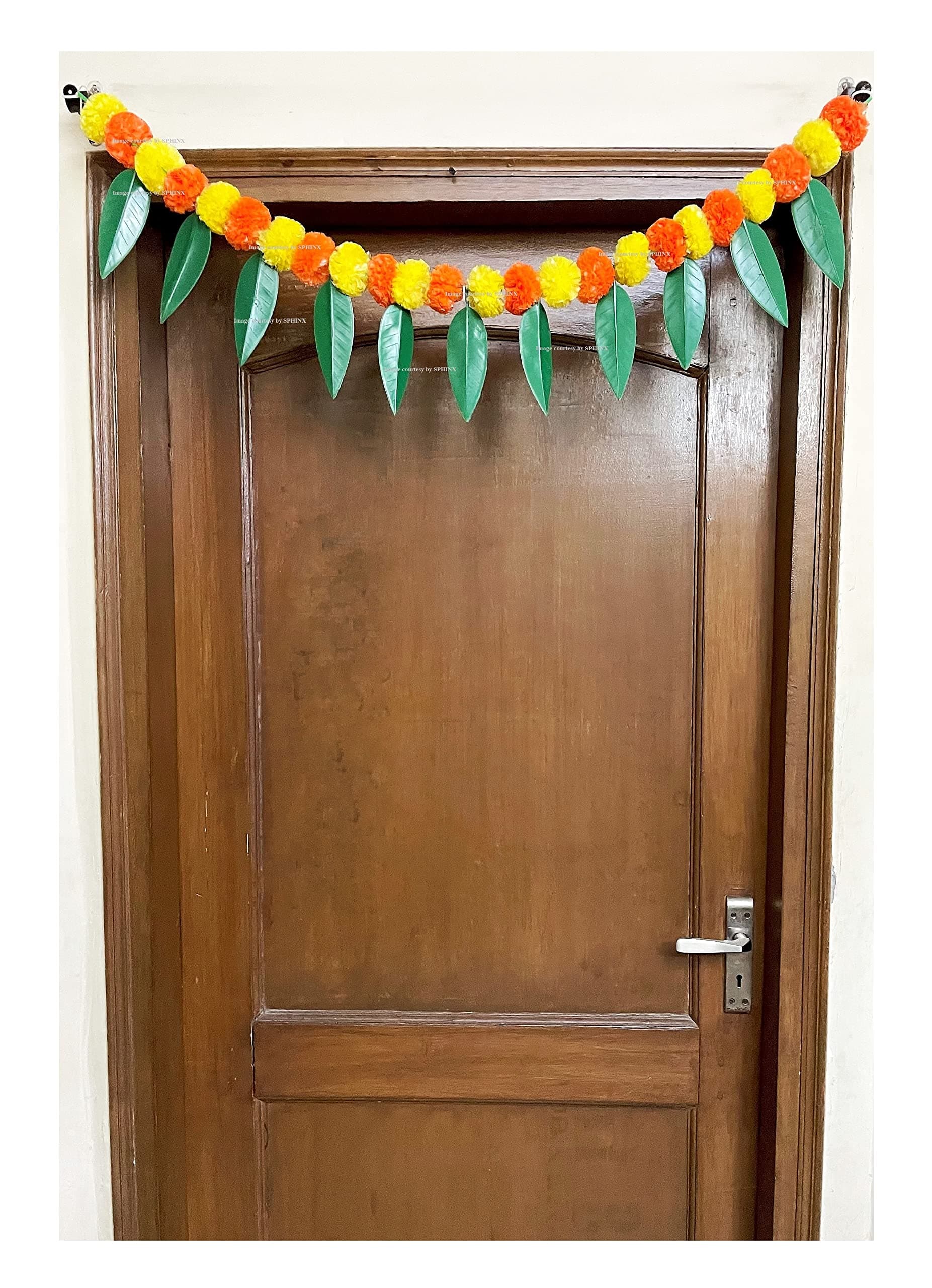 SPHINX Artificial Marigold &Mango Leaves Simple Door-Window toran/Door hangings/Festive Decorations - Approx.100 cms/40 Inches/3.33 Ft. - (Yellow and Dark Orange, 1 Piece)