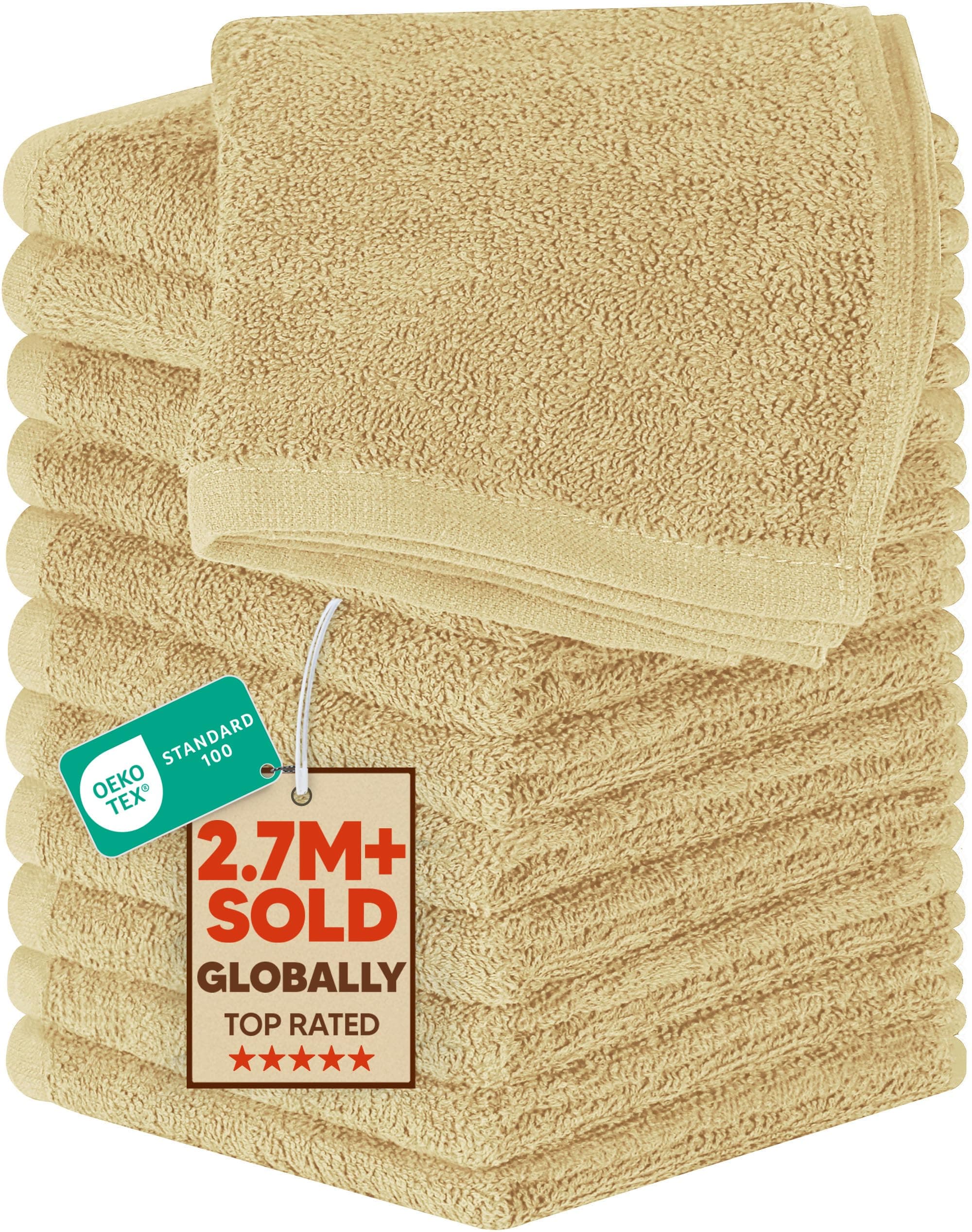 Utopia Towels 12 Pack Cotton Washcloths Set, 100% Ring Spun Cotton, Premium Flannel Face Cloths, Highly Absorbent and Soft Feel Fingertip Towels, Beige