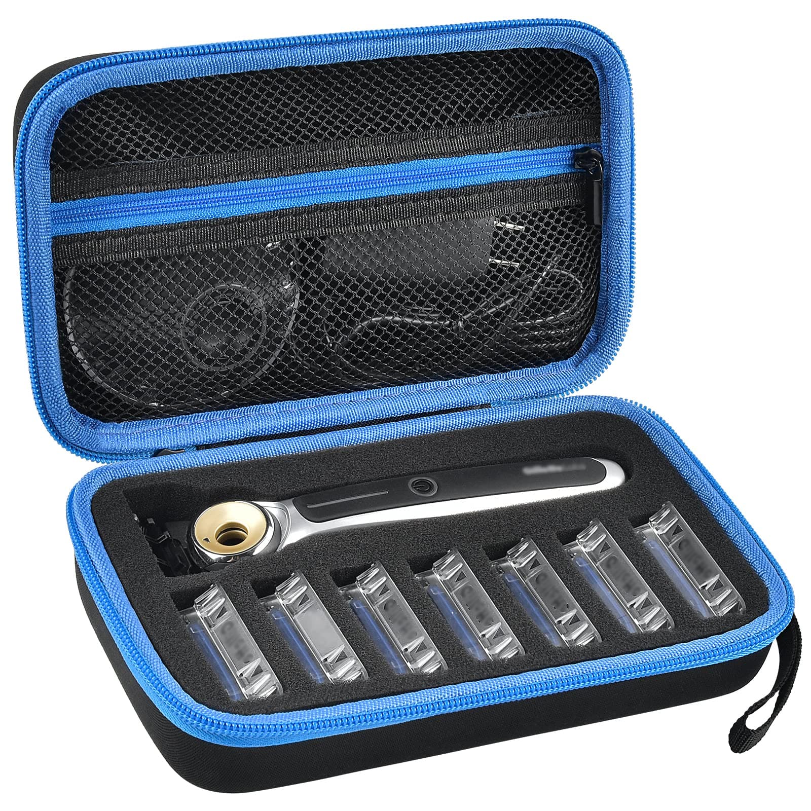 Travel Case Compatible with Gillette Heated Razor for Men, Starter Shave Kit Storage Holder for Blade Refills, Clipper Guards, Charging Dock and Accessories-Blue(Box Only)
