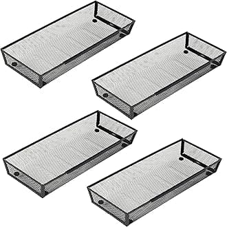 Mesh Tray Silverware Drawer Organizer Utensil Cutlery Tray Office Supplies Organizer for Flatware, Knives,Home,Office, School,Bedroom 15X6'' Black