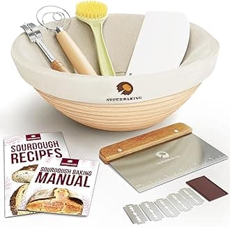 Superbaking Banneton Bread Proofing Basket, Sourdough Bread Baking Supplies, Round 9 Inch Sourdough Starter Kit, Proofing Basket for Baking, Bread Making Supplies Tools, Banneton Basket Gift Set