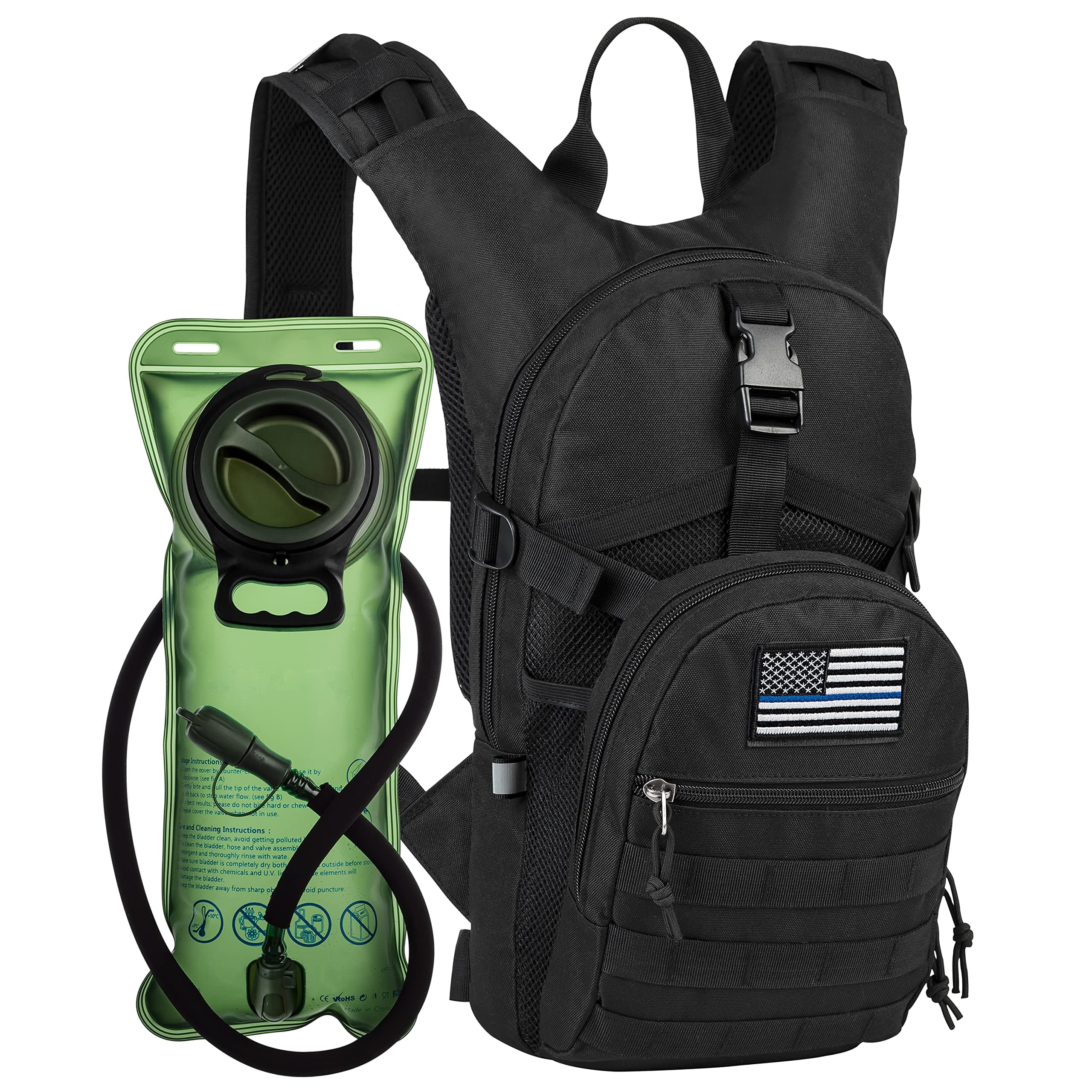RUPUMPACK Tactical Molle Hydration Backpack with 2L BPA Free Water Bladder Keeps Water Cool Up to 4 Hours, Lightweight Military Daypack for Cycling, Hiking, Running, Climbing, Hunting, Biking
