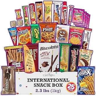 Eastanbul International Snack Box, Premium 25 Full-Size Foreign Snack Box, From Around The World International, Sweet, Savory, Chewy, Crunchy