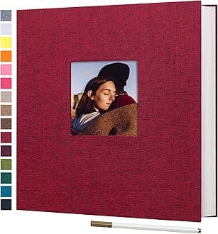 potricher Large Photo Album Self Adhesive 3x5 4x6 5x7 8x10 Pictures Linen Cover 40 Blank Pages Magnetic DIY Scrapbook Album with A Metallic Pen (Red, 11x10.6 Inches 40 Pages)