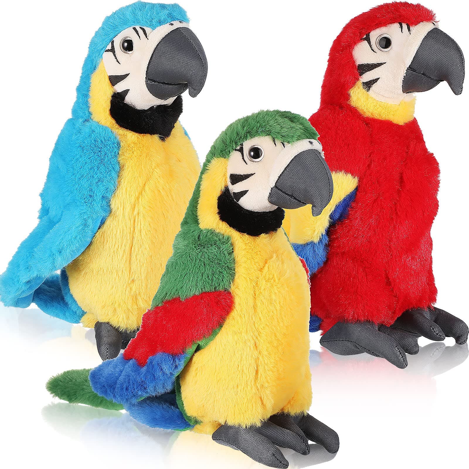 Jexine 3 Pack Macaw Parrot Plush Stuffed Animals, 9.8 Inch Realistic Bird Plush Toys, Soft PP Cotton Parrot Dolls for Kids, Nursery Room Decor Gift & Birthday Christmas
