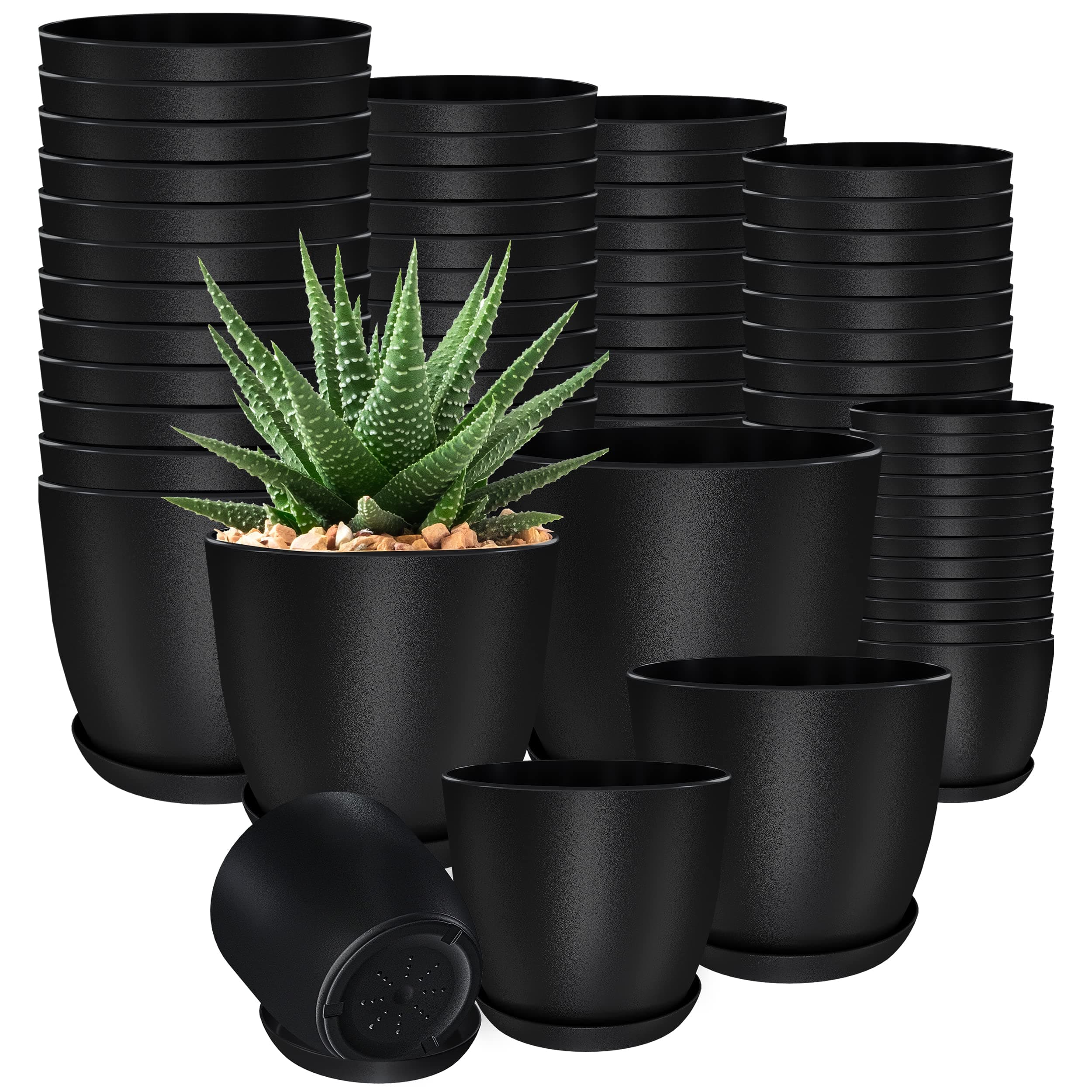 Utopia Home Plastic Planters White, Flower Nursery Pots Indoor Modern Decorative Plastic Pots for Plants, Succulents, Flowers, and Cactus 60 Pack, Multisize